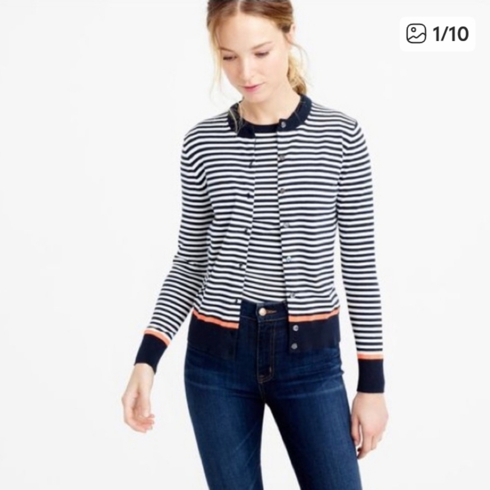 J. Crew Jackie Cardigan w/ Neon Tipping Nautical Stripe Size Small